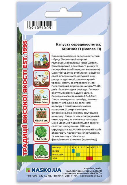 Насіння капусти середньої БРОНКО F1