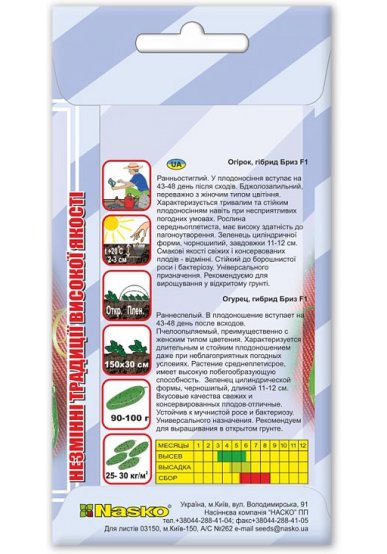 Насіння огірка БРИЗ F1 засолочний огірок