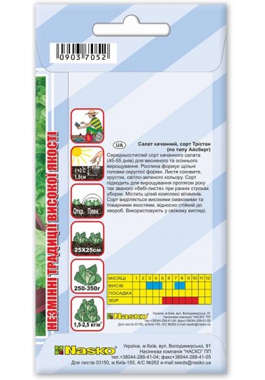 Насіння салата качанного ТРІСТАН (тип Айсберг) 